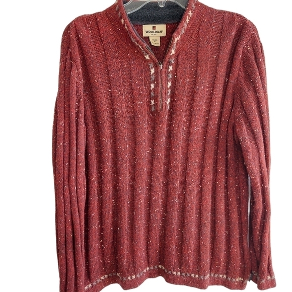Woolrich Ruby Heather Tweed Wool Blend 1/4 Zip Ribbed Knit Sweater  X-Large XL - Picture 5 of 11